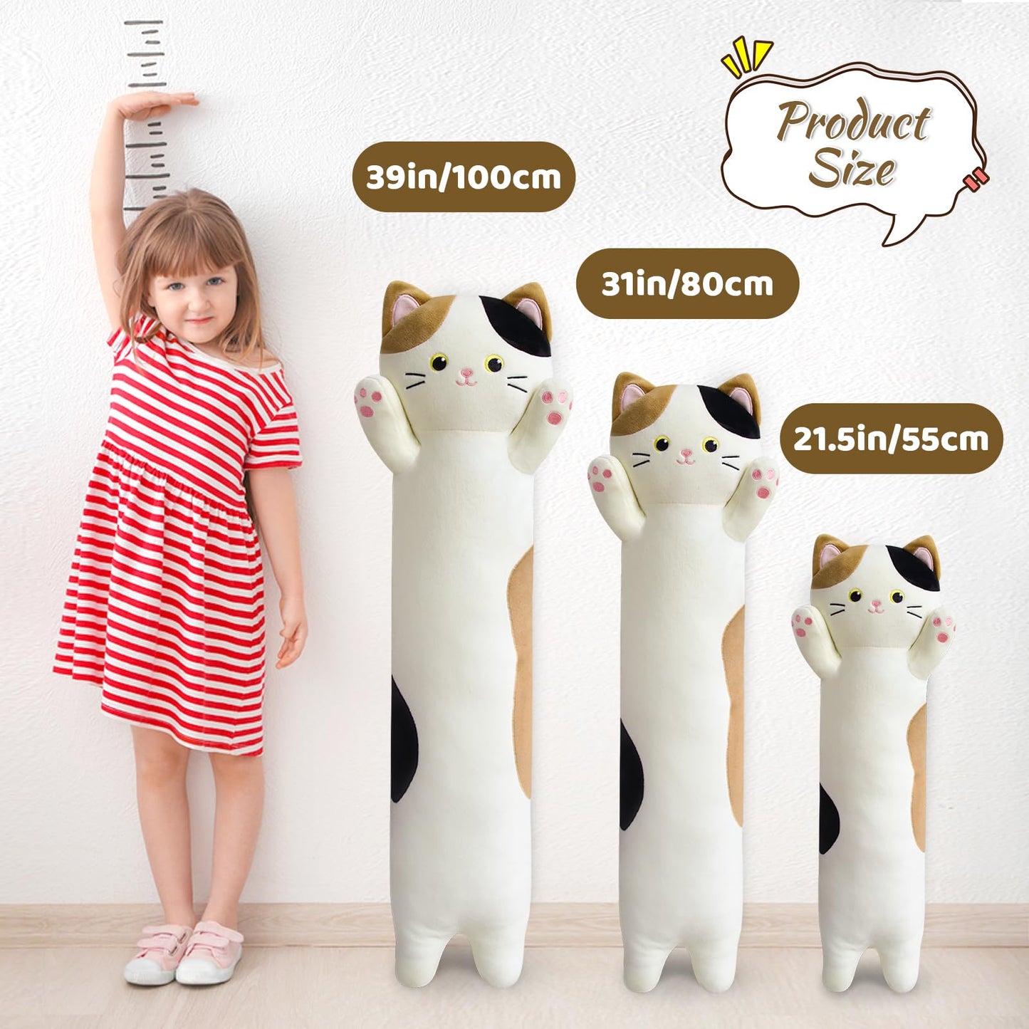 Long Cat Plush Pillow, 31inch Cartoon Cat Boby Pillow Long Kitten Stuffed Animal, Soft Hugging Plush for Girls for Kids, Birthday