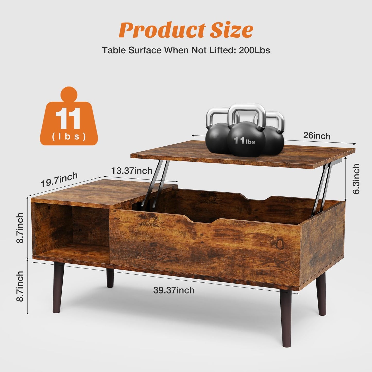 Sweetcrispy Wood Coffee Table Lift Top Coffee Tables for Living Room Office, Small Rising Wooden Center Tables with Large Storage Shelf and Hidden Compartment, Brown