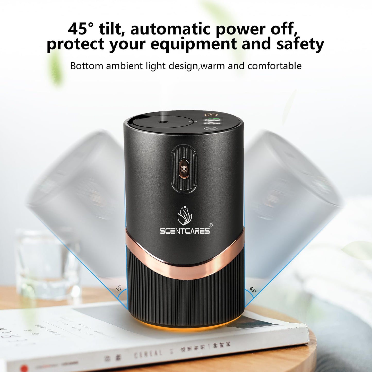 Waterless Diffuser for Essential Oil, Waterless Diffuser - Car Diffuser with Warm LED, Automatic Power-Off, Multifunction 4 Cold Mist & Timer 1/2/4/6H