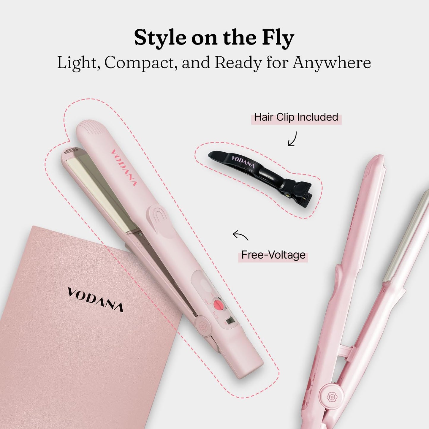 VODANA Professional Softbar Flat Iron - Ceramic Straightener with Patented Silicone Bar, Smooth & Quick Styling, Healthy Hair Solution, Dual Voltage for Worldwide Use (1 inch, Pink Vanilla)