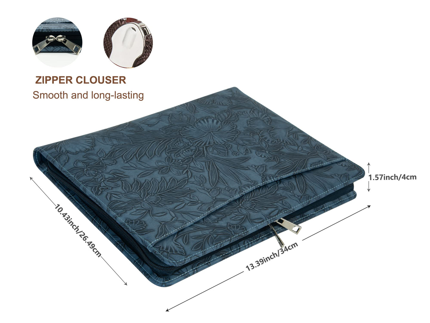 AZXCG Embossed Leather Padfolio for Women, Professional Bussiness Portfolio Organizer with A4 Notepad Holder, Zippered Portfolio Binder Fits 13" Ipad/Tablet,Gift for Women