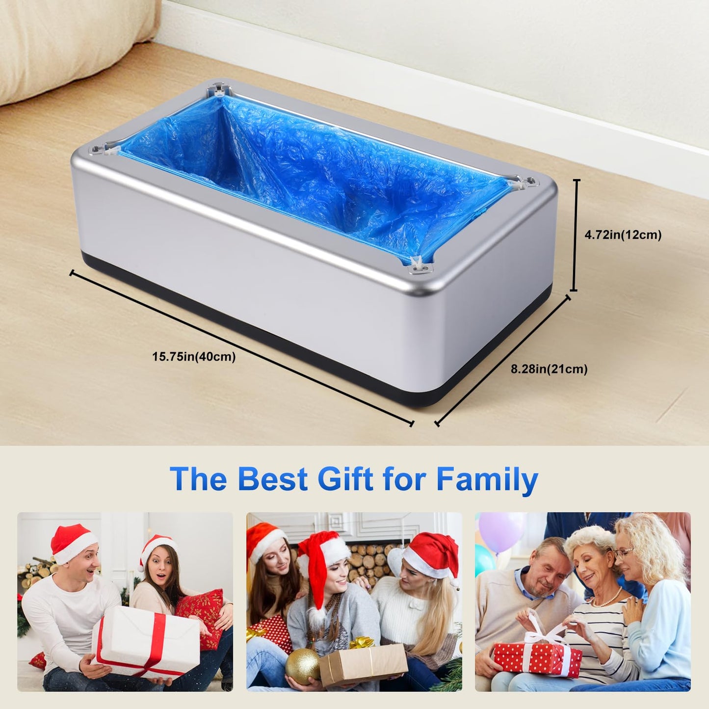 Shoe Covers Dispenser with 200pcs Shoe Cover Disposable Non Slip, User-Friendly and Reliable Shoe Cover Machine, Fits Size Up to 11 US Men, Widely Applicable in Indoor(Silver)