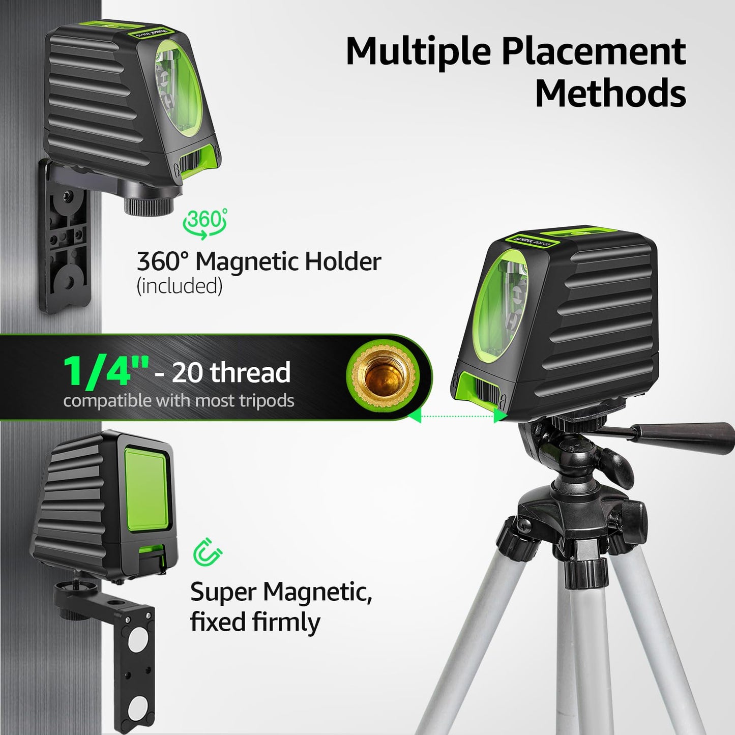 Huepar Box-1G Laser Level Self-Leveling, 150ft Outdoor Green Cross Line with Pulse Mode, 150° Vertical Lines, Magnetic Base & Battery Included – High Precision for DIY and Professional Use