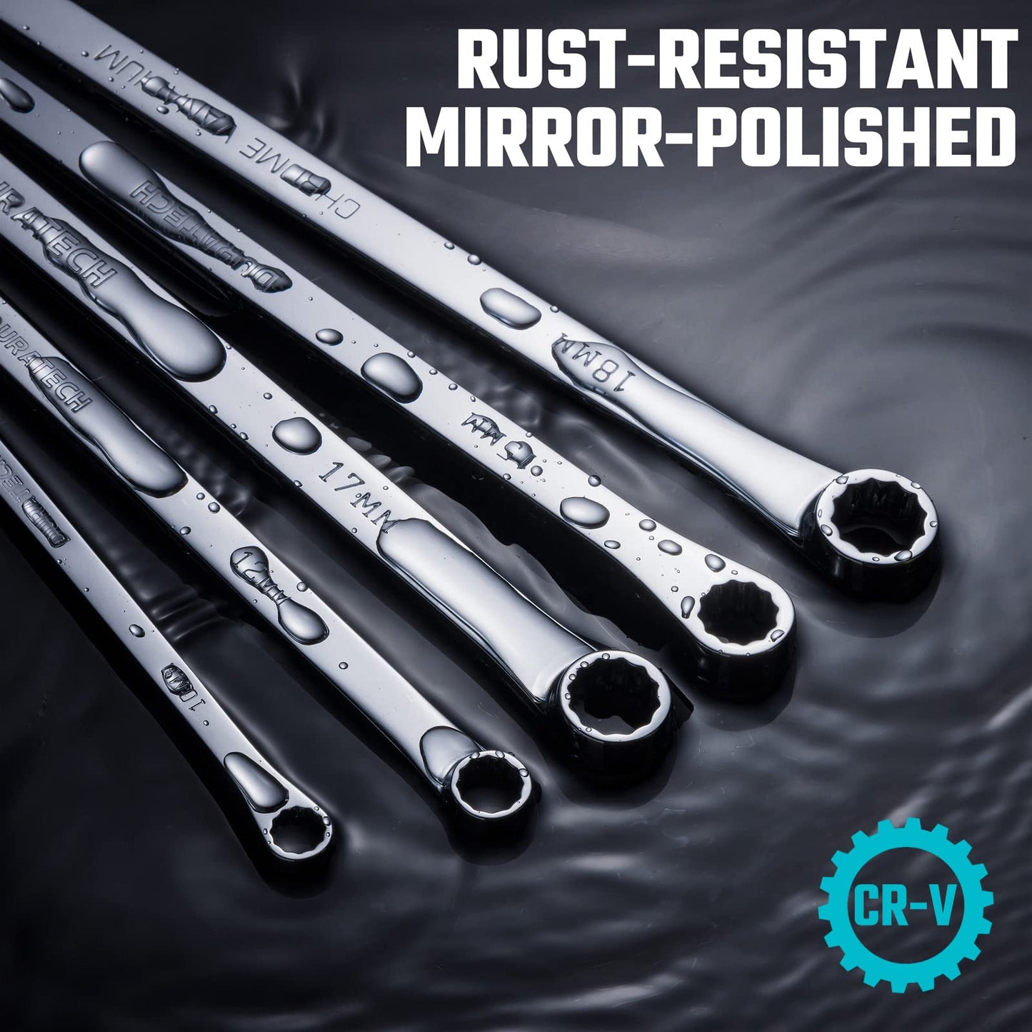 DURATECH 5-Piece Extra Long Wrench Set, Double Box End Wrench Set, 0 Degree Offset, Metric, CR-V Steel, 8mm, 10mm, 12mm, 13mm, 14mm, 15mm, 16mm, 17mm, 18mm, 19mm, Organized in Rolling Pouch