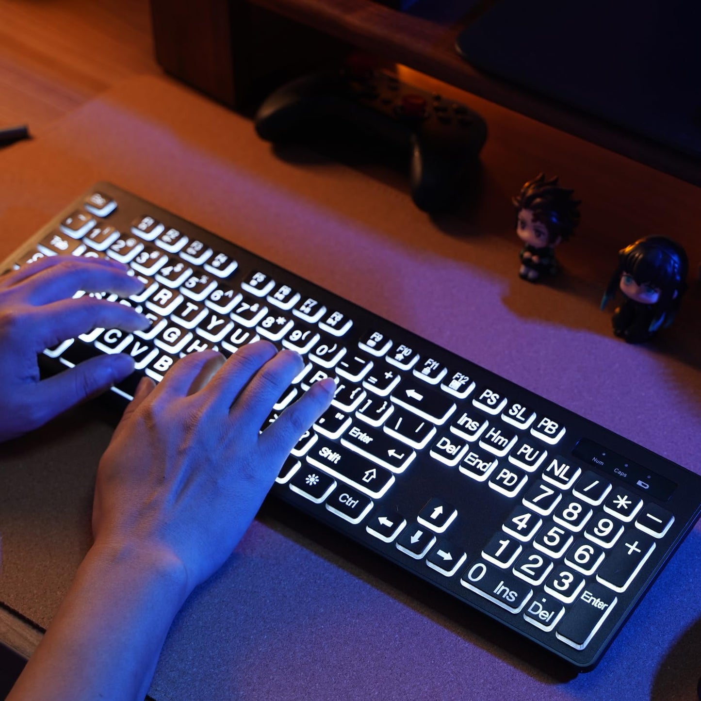 Wireless Keyboard and Mouse - Large Print Wireless Keyboard, KOPJIPPOM 2.4G Full Size Keyboard and Mouse Set with Big Letters and Backlight Key for Seniors, Compatible for Windows, Laptop, PC, Black