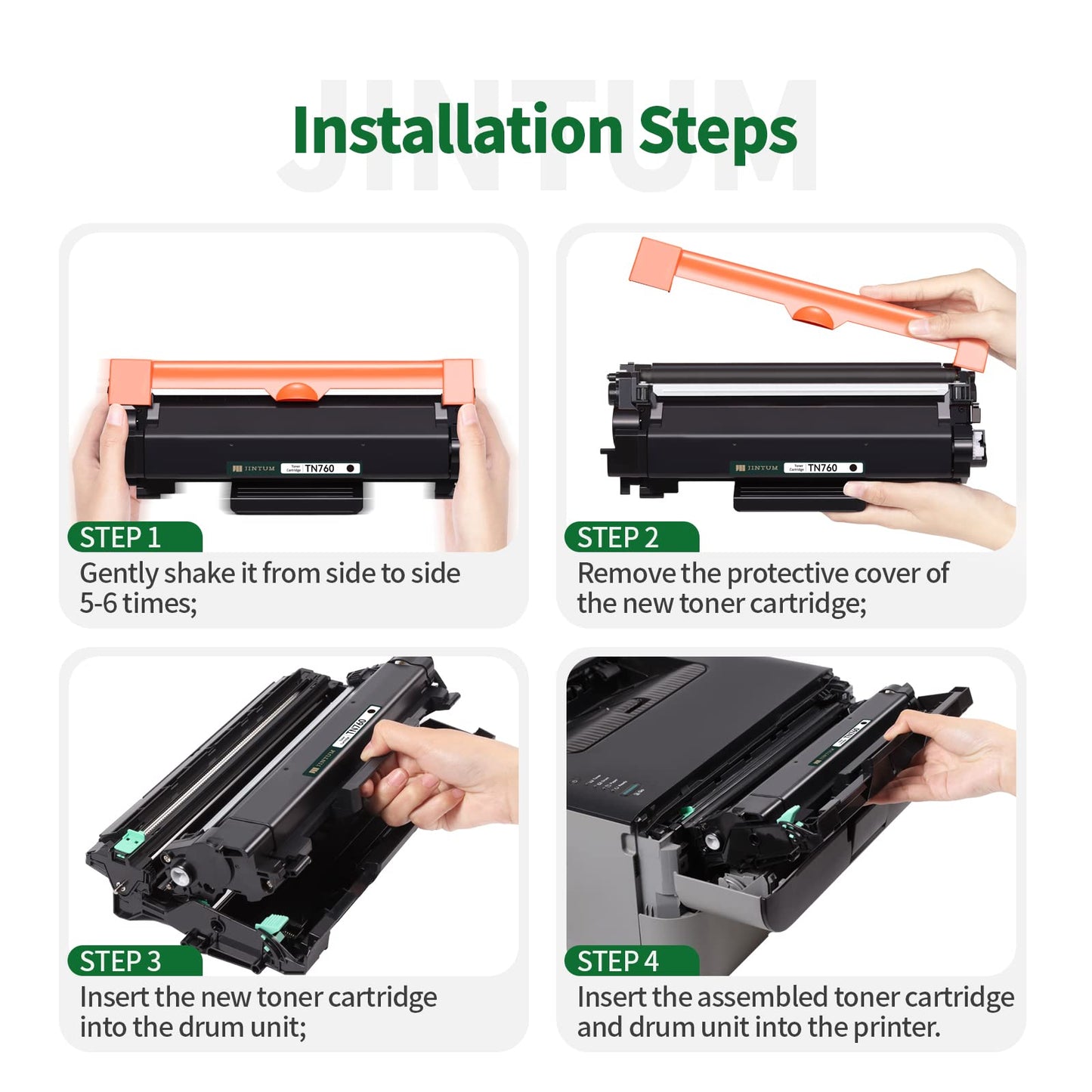 JINTUM TN760 Compatible Toner Cartridge Replacement for Brother TN-760 TN730 TN-730 High Yield for MFC-l2710DW HL-L2390DW MFC-l2690DW MFC-l2717DW DCP-L2550DW MFC-L2750DW HL-L2395DW (4 Black)