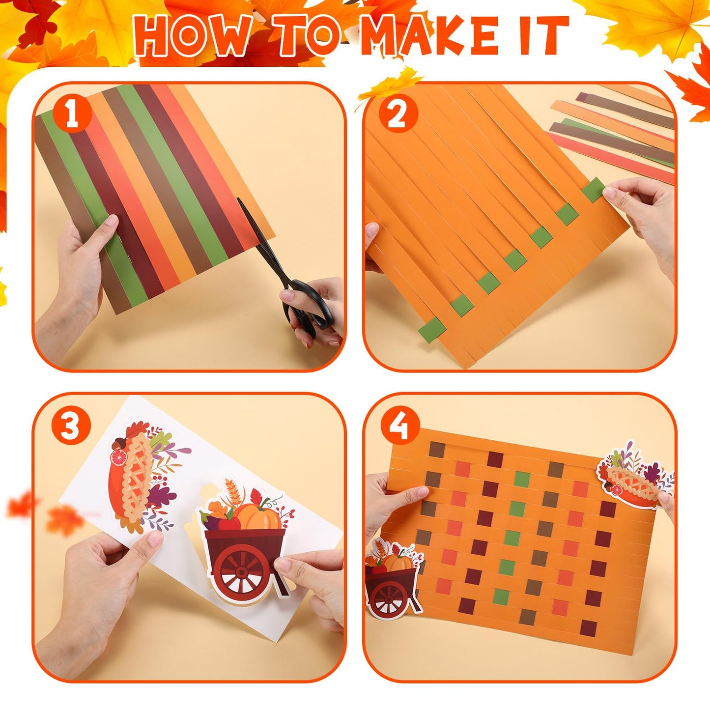 Ctosree 24 Sets Thanksgiving Placemat Craft Kit DIY Thanksgiving Pumpkin Placemat Crafts Autumn Ornamen Paper Table Mats Activity for Autumn Thankful Home Holiday Party Supplies (Classic)