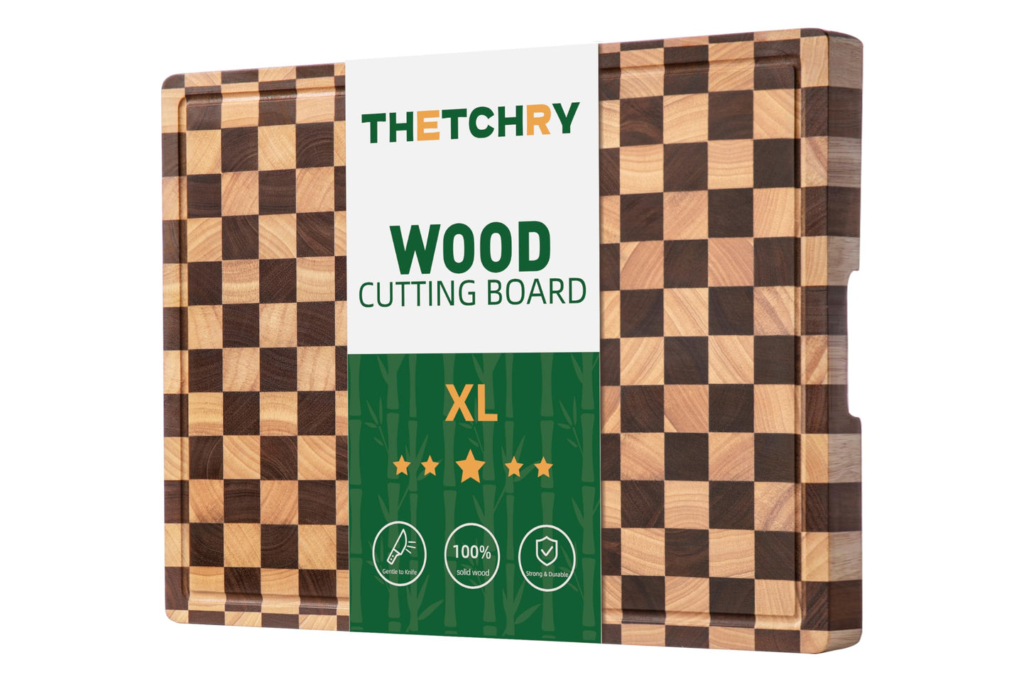 THETCHRY Cutting Boards for Kitchen, Extra Large Chopping Board for Stovetop, Checkered Acacia Wood Cutting Board with Juice Grooves, Butcher Block with Gift Box, 20" x 15" x 1"