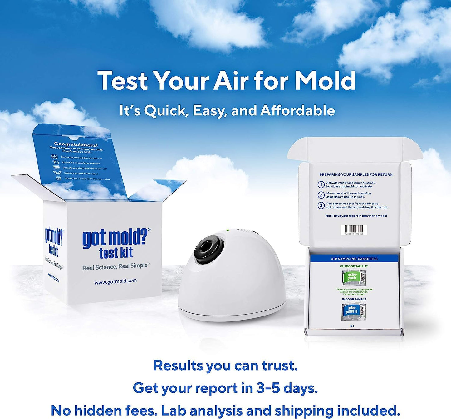 1 ROOM KIT | Test Your Air! Professional Quality Mold Test Kit for Home - All Fees Included - 1, 2 & 3-Room Test Kits & Refills - Reusable BioVac™ Air Sampler - Full Mold Type & Quantity Analysis