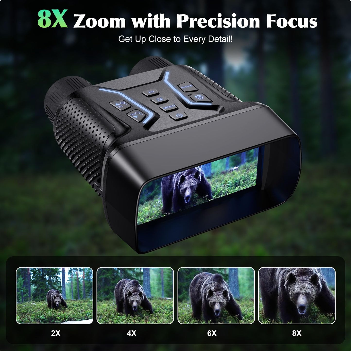 FIEGEl Night Vision Goggles, 4K UHD Video & 36MP Image Infrared Night Vision Binoculars with 4.5″ Screen, 4500mAh Rechargeable Battery, 32GB TF Card, 8X Digital Zoom for Camping (Black)