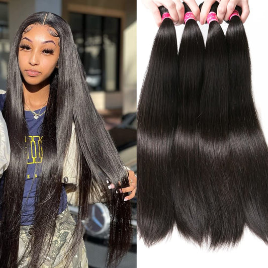 YISEA 12A Straight Hair Bundles Brazilian Virgin Human Hair Bundles Straight (16 18 20 22, Straight 4 Bundles) 100% Unprocessed Virgin Hair Bundles Straight Raw Hair Human Bundles