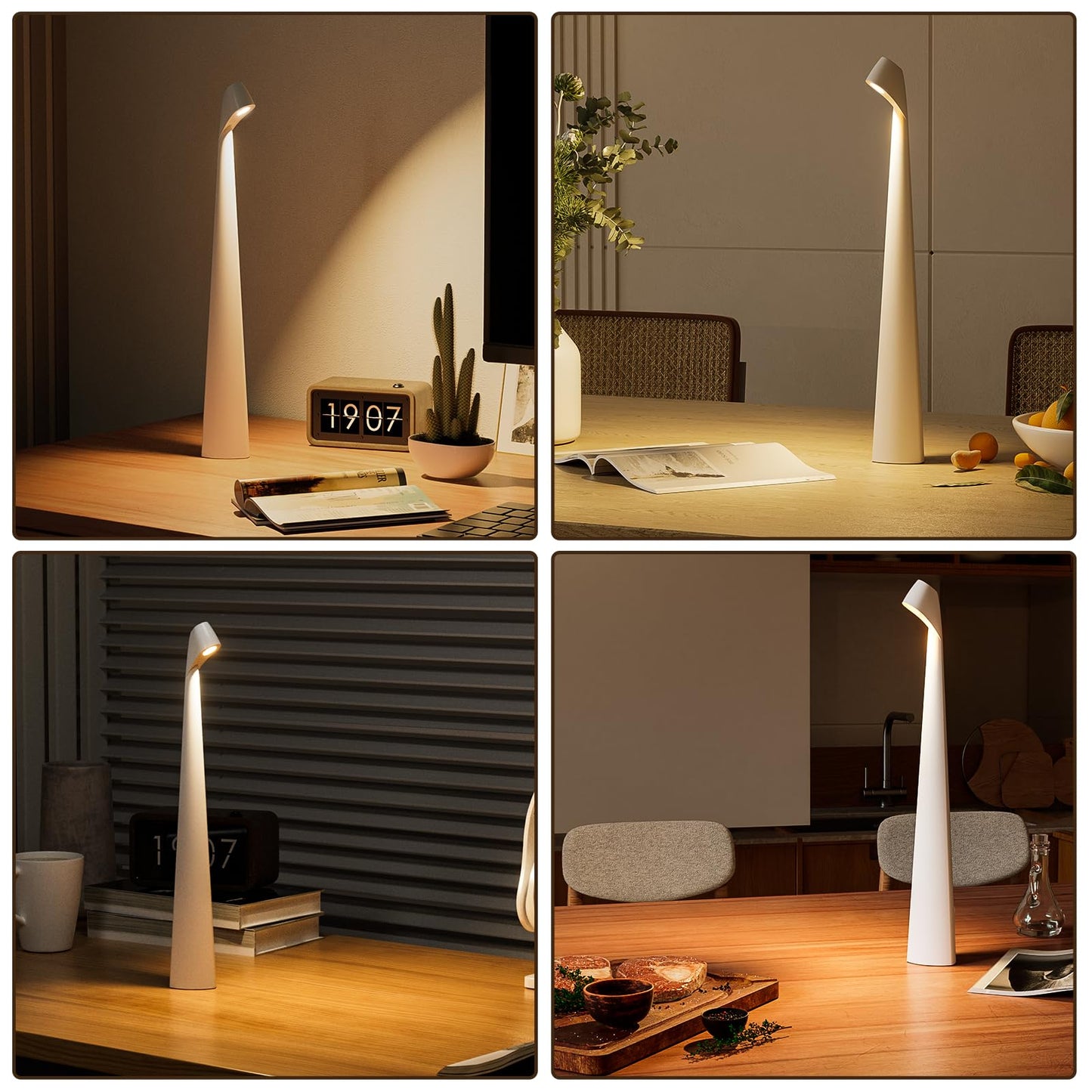 HAPYGI Portable Cordless LED Desk Lamp, Rechargeable Wireless Table Lamp, 3-Level Brightness, Patio & Bedside Night Light, Dining Room Ambient Reading Light (White)