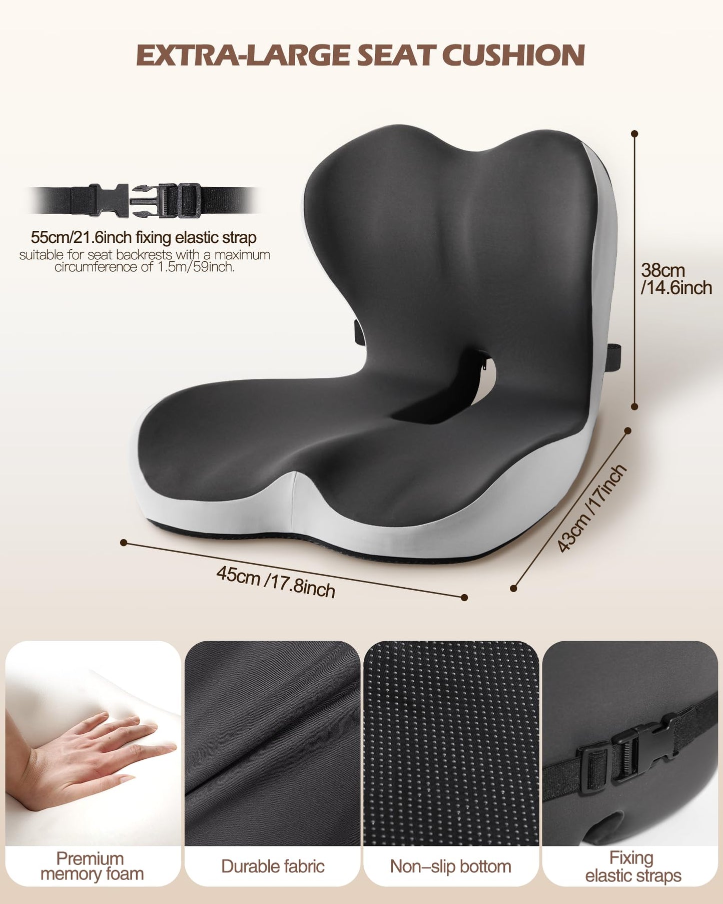 vdovsta Office Chair Cushion for Tailbone & Low Back Pain Relief, Seat Cushions for Office Chairs with Comfortable Foam and High Backrest, Suitable for Office Chairs, Cars, Trucks, and Home Chairs
