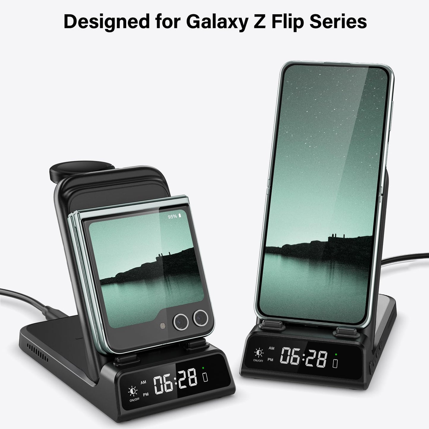 Charging Station for Samsung Z Flip 6, SwanScout 703F, Wireless Charger for Samsung Galaxy Z Flip 6/5/4/3, Galaxy Watch Ultra/7/6/6 Classic/5/5 Pro, Galaxy Buds 3 Pro/3/2 Pro/2 (No Adapter)