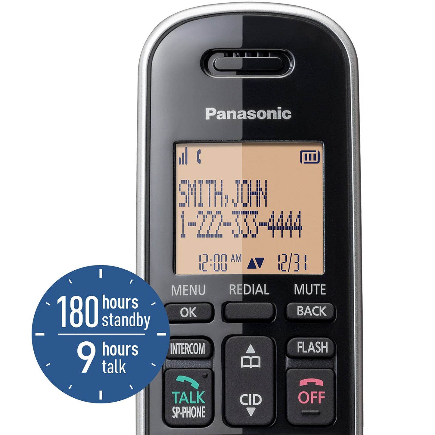 Panasonic Compact Cordless Phone with DECT 6.0, 1.6" Amber LCD and Illuminated HS Keypad, Call Block, Caller ID, Multiple Display Languages - 2 Handset - KX-TGB812S (Black/Silver)
