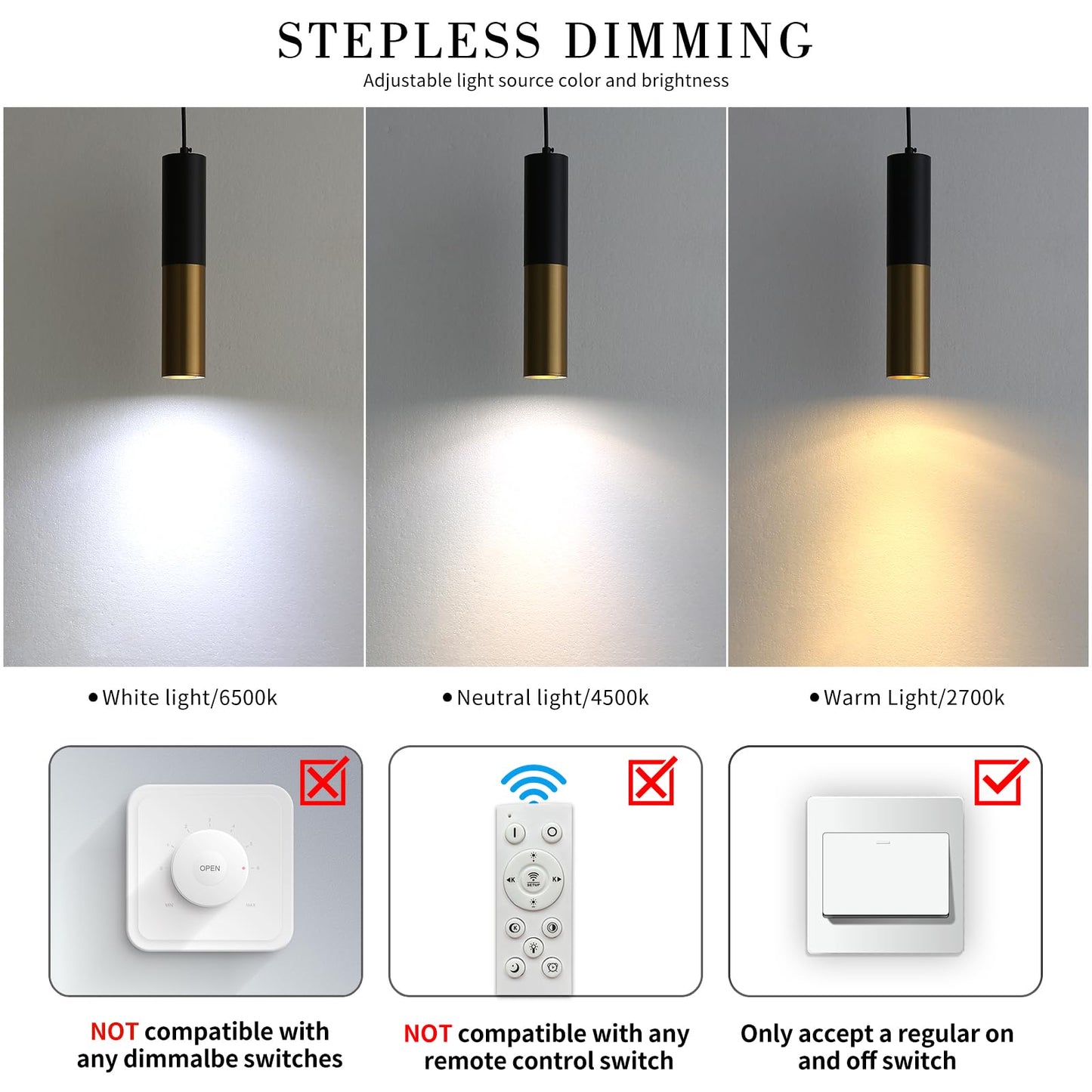 Daoseolo 3 Pack Modern Black and Gold LED Pendant Lights, Minimalist Linear Hanging Light, 3 Color 2700K/4500K/6500K, Ceiling Mount Pendant Lamp for Kitchen Island, Dining Room, Bedroom, Bar, Cafe