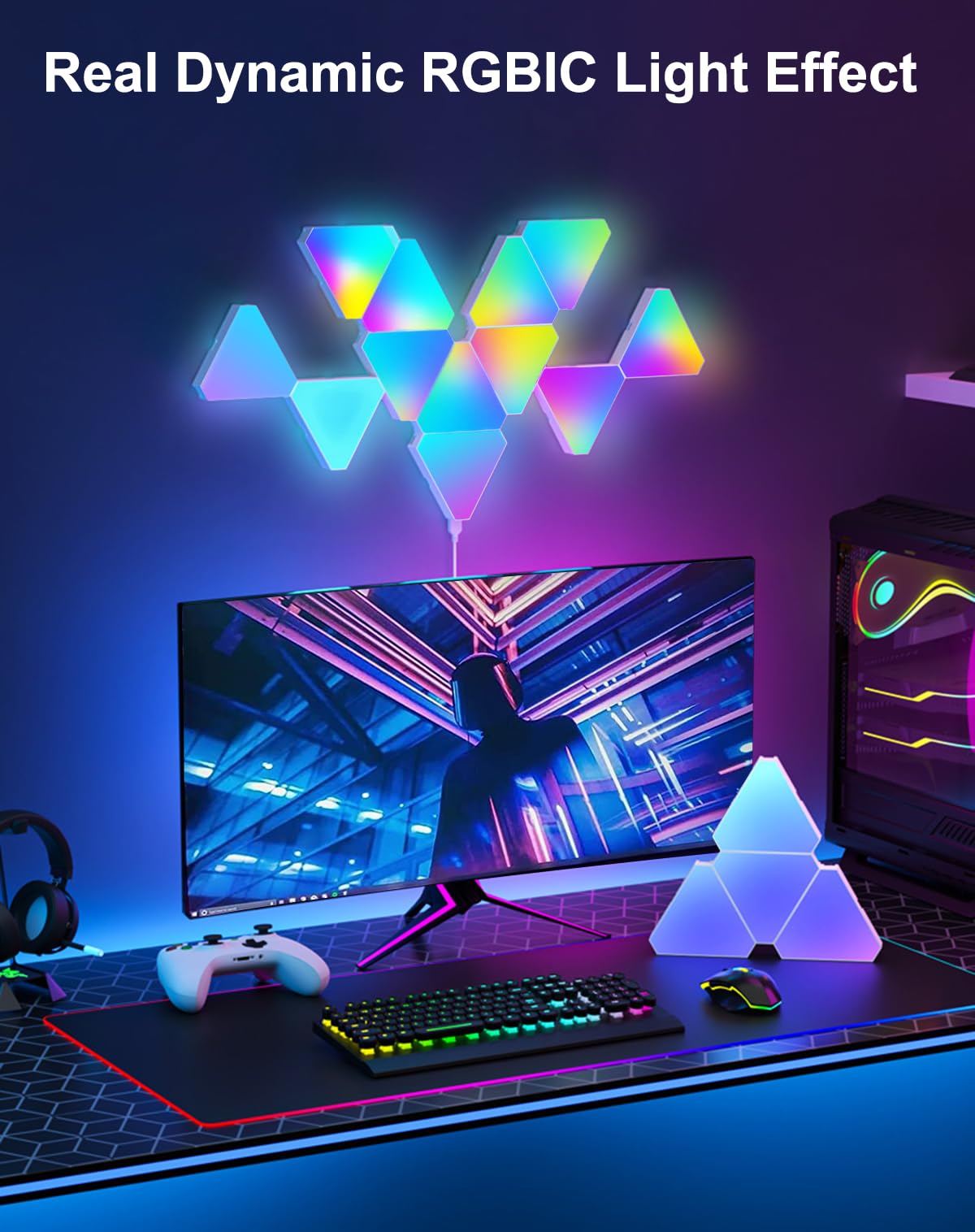 Triangle LED Lights for Gaming Setup, RGB Triangle Wall Lights for Bedroom, Smart Home Light Panels Works with Alexa Google Assistant,APP/Voice/Remote Controlled,Music Sync Gaming Room Decor,12 Pack