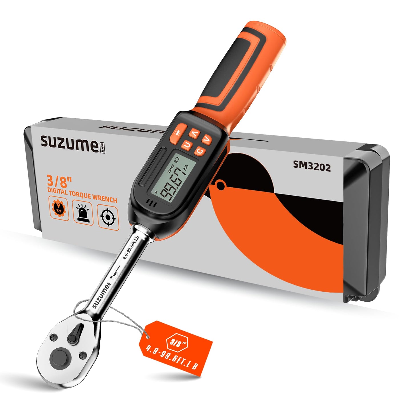 SUZUME Digital Torque Wrench 3/8 Drive (4.9-99.6 Ft. Lb/ 6.6-135 N.m)±2% High Accuracy Digital Torque Wrench with Buzzer and LED Flash Notification Four Units of Measure Torque Wrenches Digital