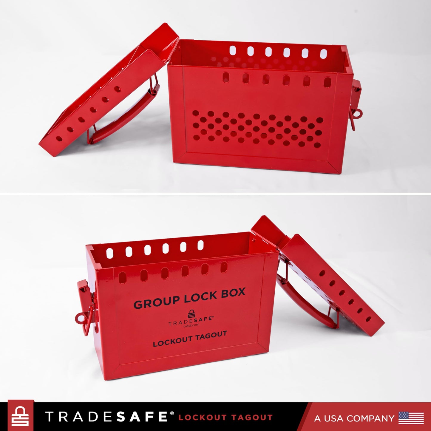 TRADESAFE Lockout Tagout Group Lock Box - Premium Loto Group Box, 18 Gauge Steel Lockout Box, Red Lock Box for OSHA Compliant Group Loto Procedures