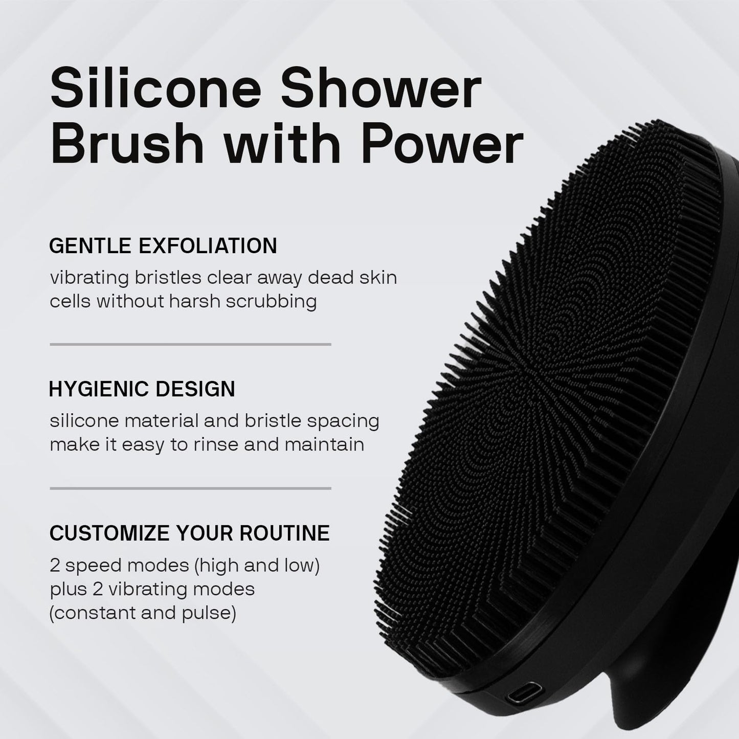 Black Wolf Silicone Body Scrubber & Exfoliator - Vibrating Loofah Shower Scrubber Brush with Handle Extension for Back - Deep Cleaning & Exfoliating Body Scrub - Bath Hygiene Essentials - Men & Women