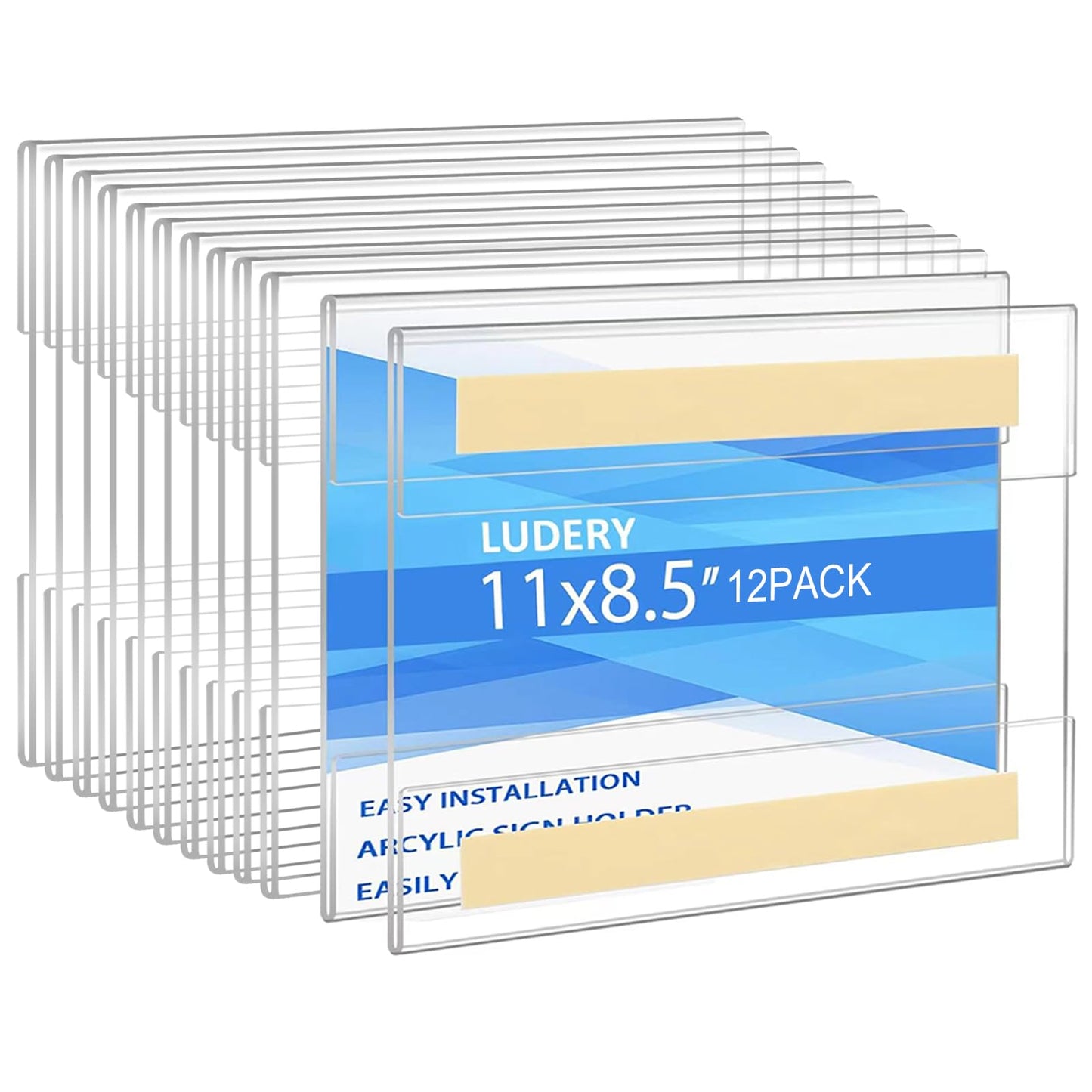 Acrylic Sign Holder 8.5 x 11 Inches Horizontal,Clear Plastic Wall Wall Frame Poster Paper Holder with Double Sided Tape for Office, Home, Store, Restaurant-No Drilling (12 Pack)