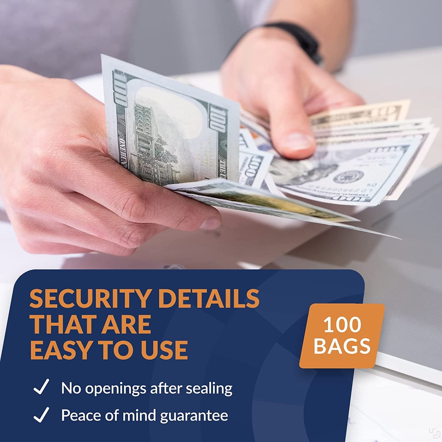 ControlTek SafeLok 10" x 15", Clear,Vertical Twin Deposit, 100 Bags, Tamper-Evident Deposit Bags for Cash Handling, Moisture, Heat and Cold Sensitive Ink, Tear-off receipt + Large Barcodes 585092