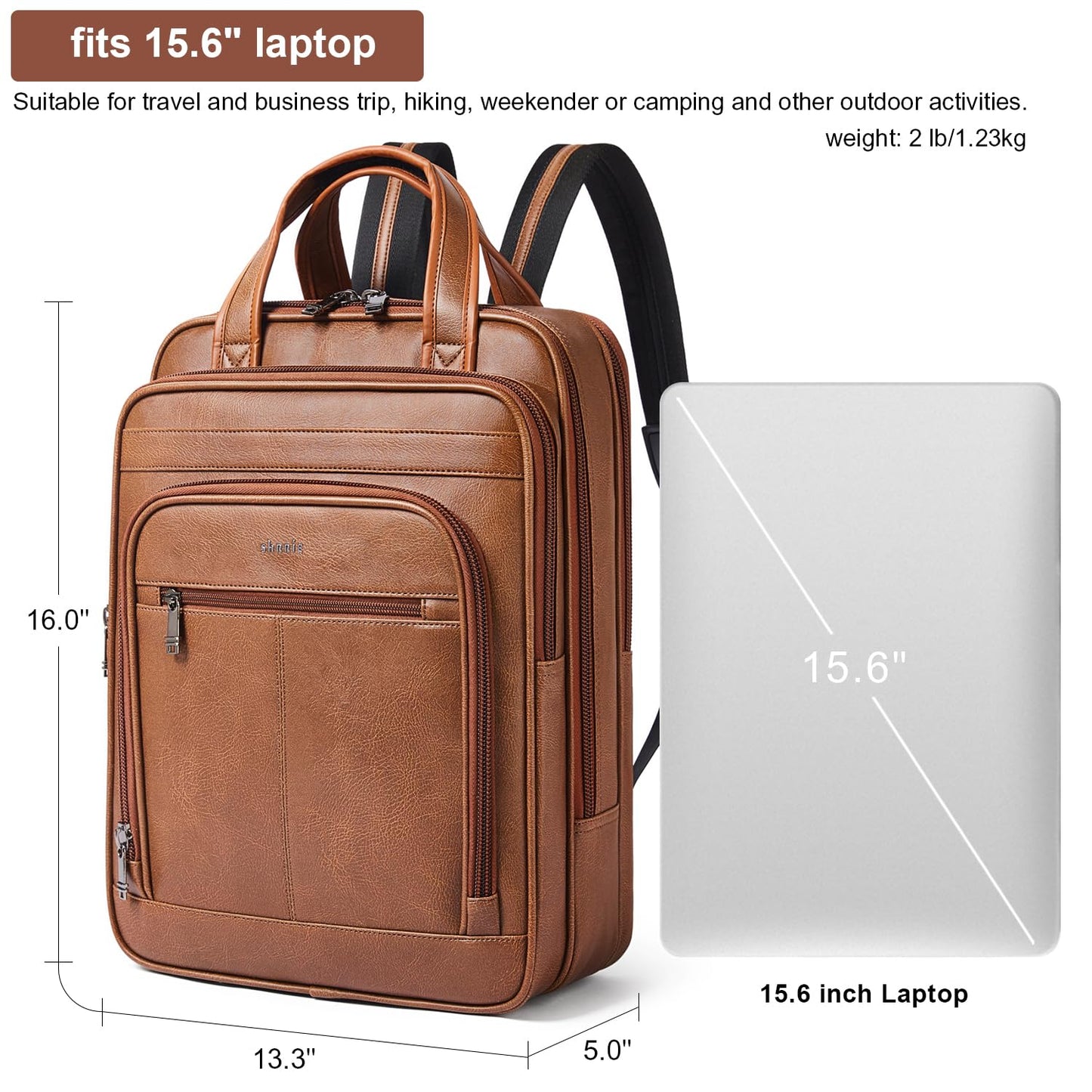 Shrrie 15.6" Laptop Backpack,Business Work Backpack Briefcase,Durable Computer Backpack for Office,Travel,College,Two-toned Brown