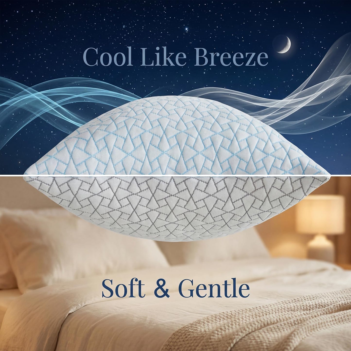 Alkyonos Cooling Pillow for Sleeping：Adjustable Shredded Memory Foam Bed Pillow,King Size Set of 2 with Ice Cover, Breathable & Supportive for Side, Back and Stomach Sleepers