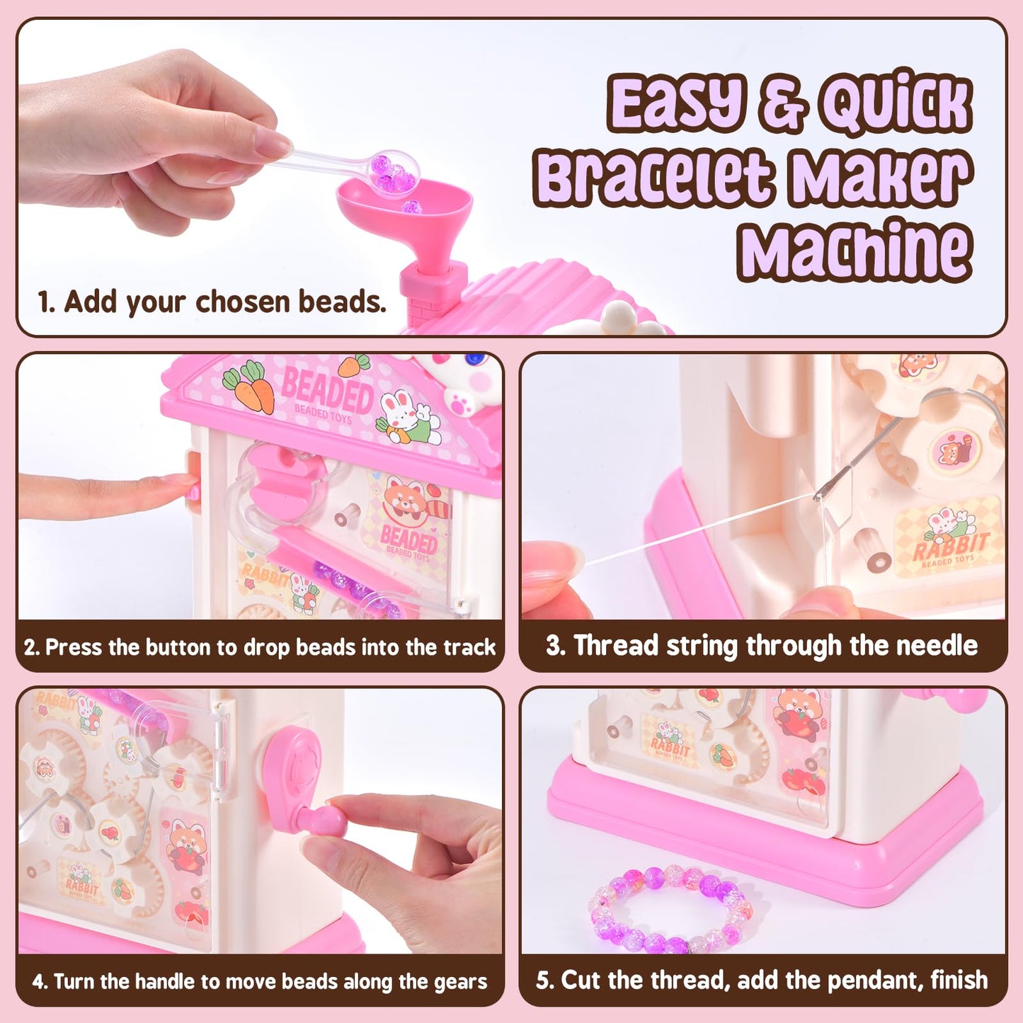 MAGTHIC 2-in-1 Beads Bracelet Maker Machine & Hand-Crank Bunny Toys, Charm Jewelry Bracelet Making Kit 420+ Quick Easy 5min with Storage, DIY Friendship Bracelets for Girls 6-12 Birthday Xmas Gifts