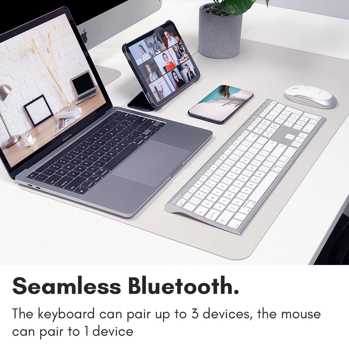 Macally Premium Bluetooth Keyboard and Mouse for Mac | Compatible Apple Wireless Keyboard and Mouse Combo (110 Keys Multi-Device Rechargeable) Keyboard Mouse for MacBook Pro/Air and iMac