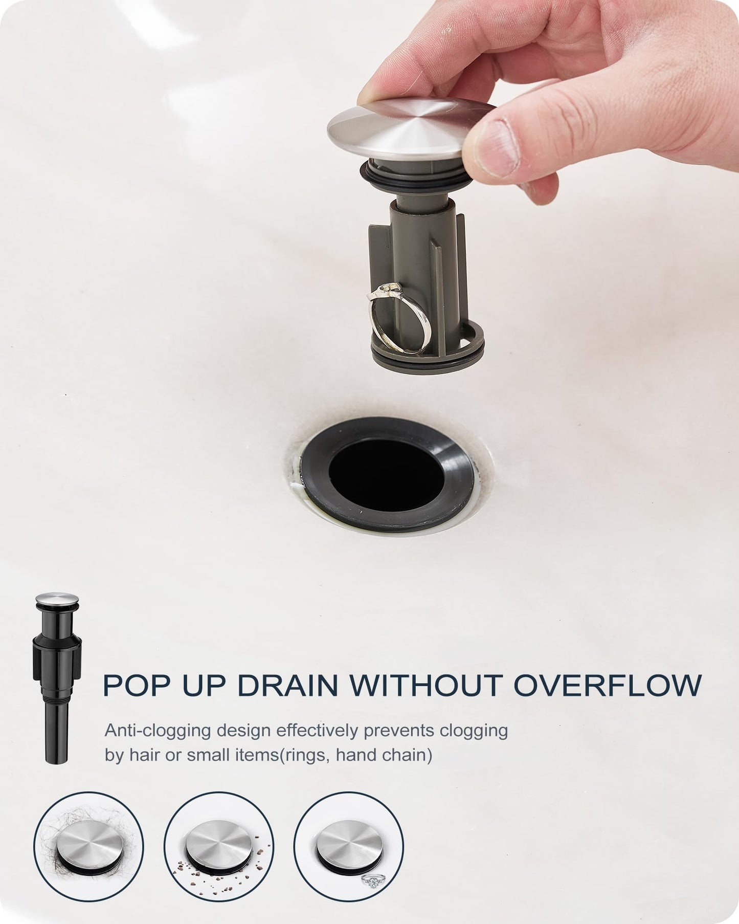 HOIGY Brass Vessel Faucet Brushed Nickel, 1 Hole Tall Faucet for Bathroom Sink with Single Handle, Pop Up Drain & cUPC Water Hoses, Classic Aerator Style for Vessel Sink, 5 Mins Quick Installation