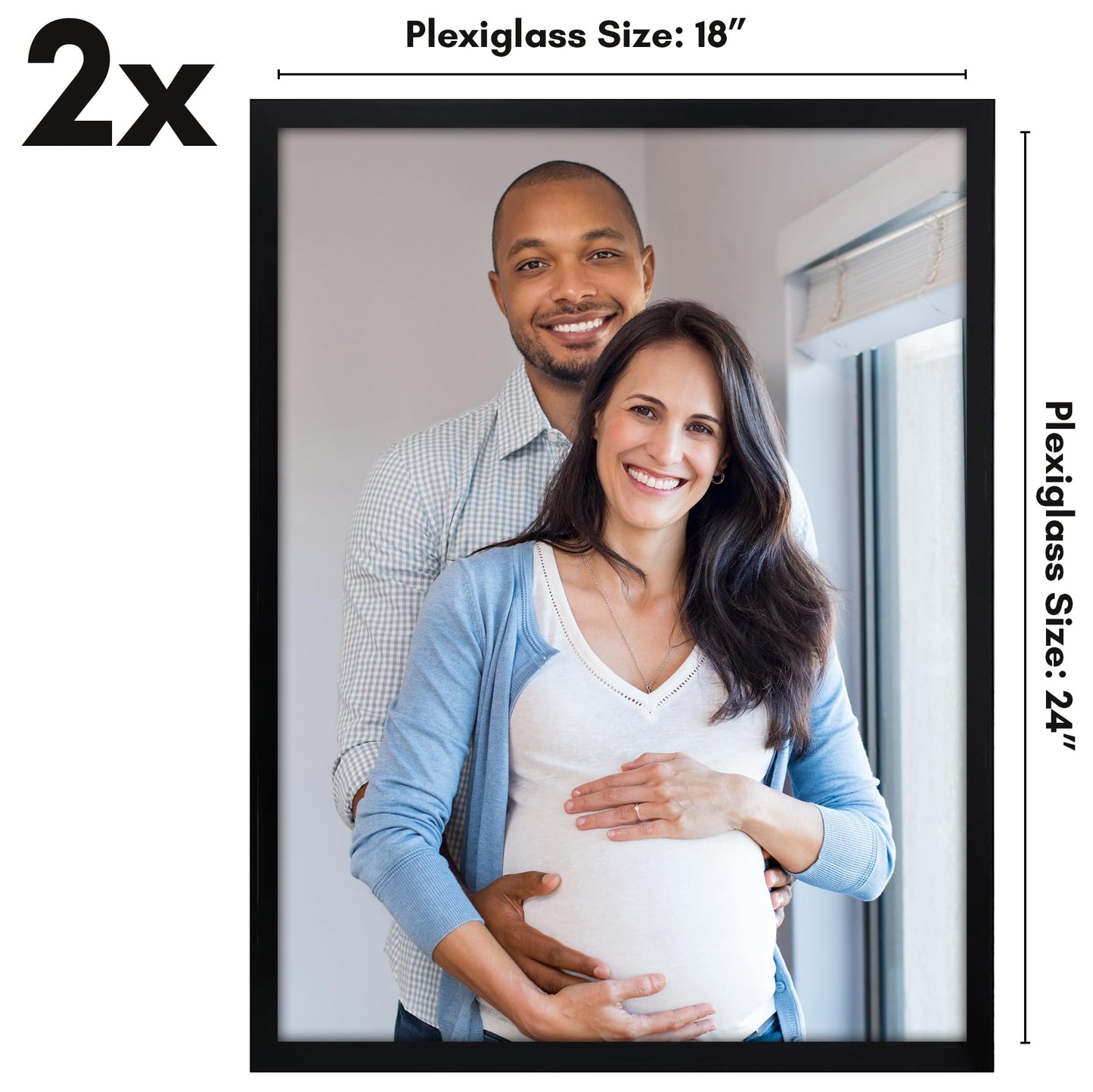 Americanflat 18x24 Poster Frame with Polished Plexiglass - Set of 2 - Streamline Collection - Thin Border Photo Frame for Wall Display - Hanging Hardware Included - Black
