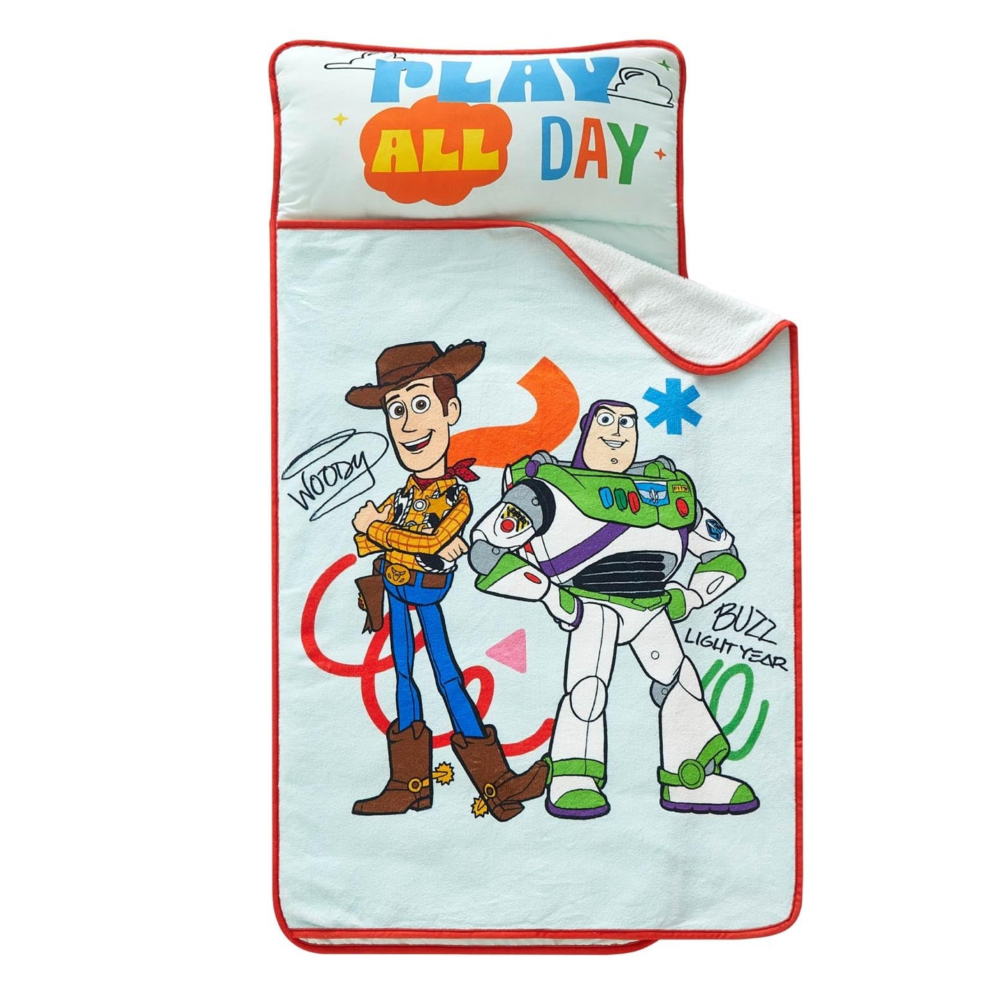 Disney Pixar Toy Story Toddler Nap Mat with Pillow & Blanket, Soft Quilted Kids Sleep Mat, Portable 20” x 46” Nap Pad for Daycare, Preschool, Travel & Naptime