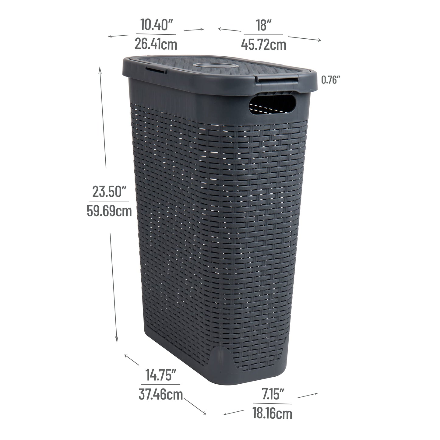 Mind Reader Slim Laundry Hamper with Lid, 40L Clothes Basket, Narrow Tapered Design with Ventilated Cutout Pattern, Plastic, Set of 2, Gray