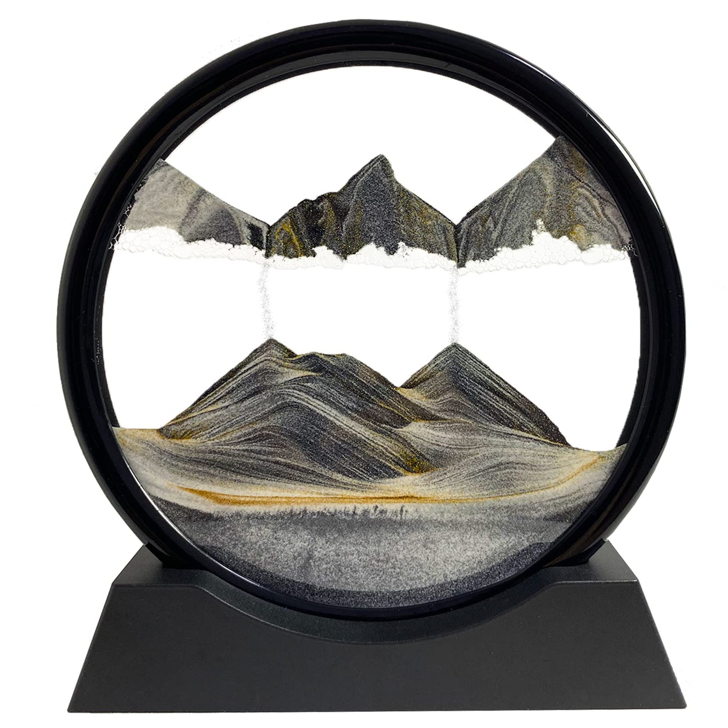 SANDCLE Moving Sand Art Liquid Motion - Moving Sand Art Picture Decor 3D Deep Sea Sandscape, Round Glass Frame Display Flowing Sand Relaxing Toy for Desktop Home Office Work Decoration(Black, 12")