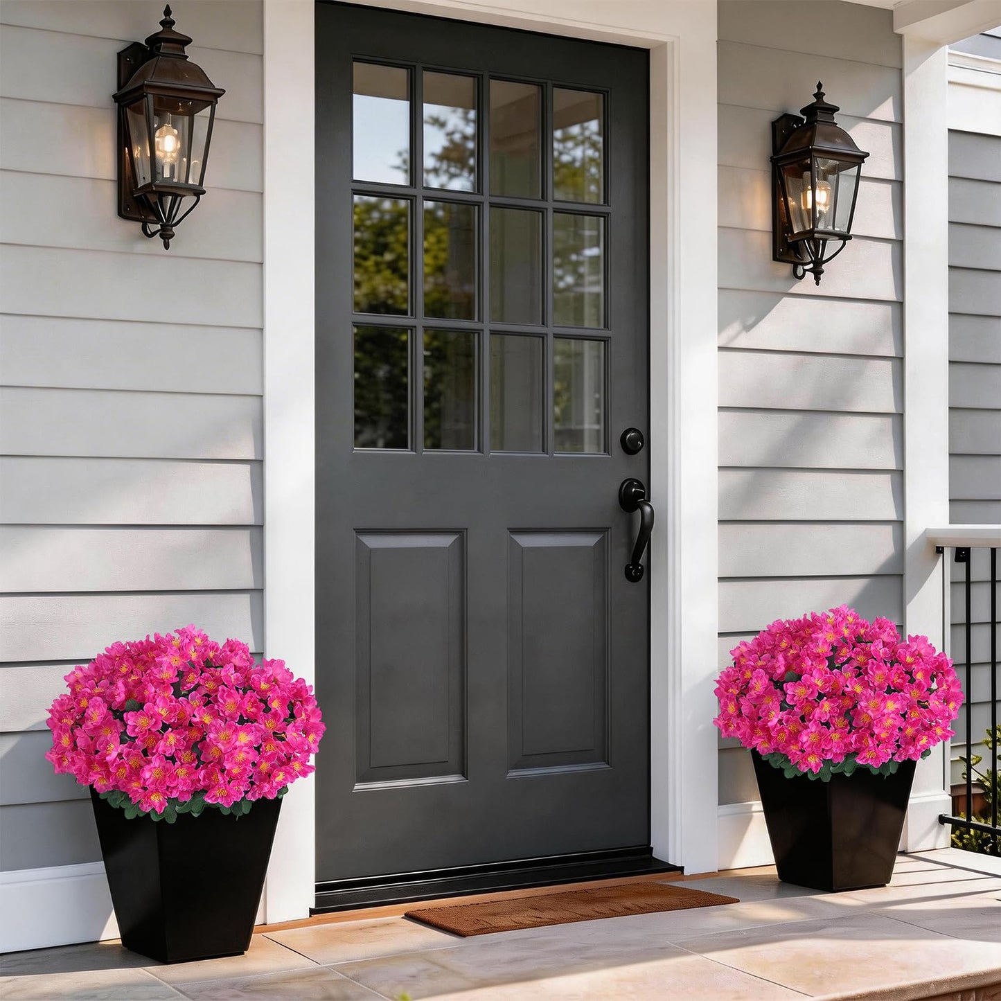 Juxdp 2 Sets of Artificial Camellia Topiary Ball Trees - Fake Flower Potted Plants, UV Resistant Faux Camellia Potted Bushes for Front Door, Farmhouse, Porch, Garden, Outdoor Decoration (Rose Red)