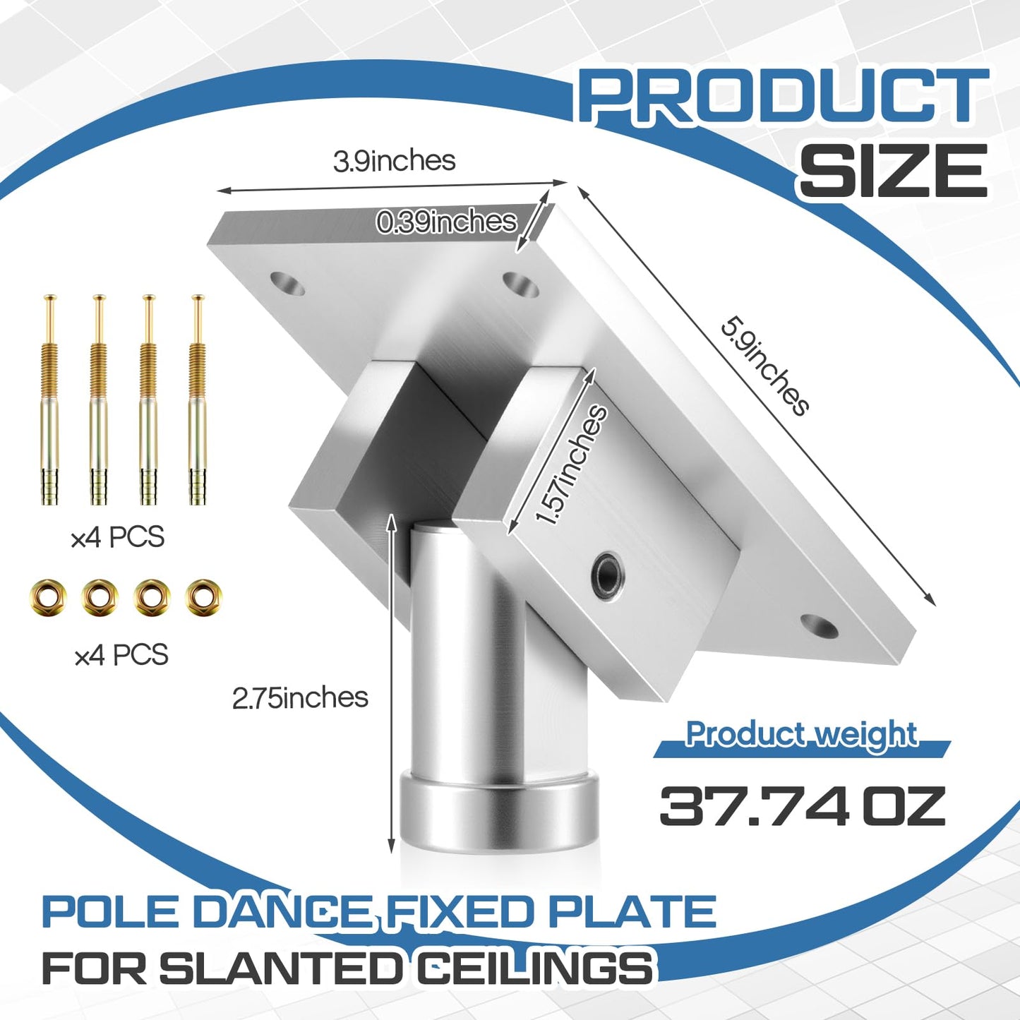 Otoolling Universal Pole Dance Fixed Plate for Slanted Ceilings Top Plate Pole Dance Accessory for Home More Safety and Stability