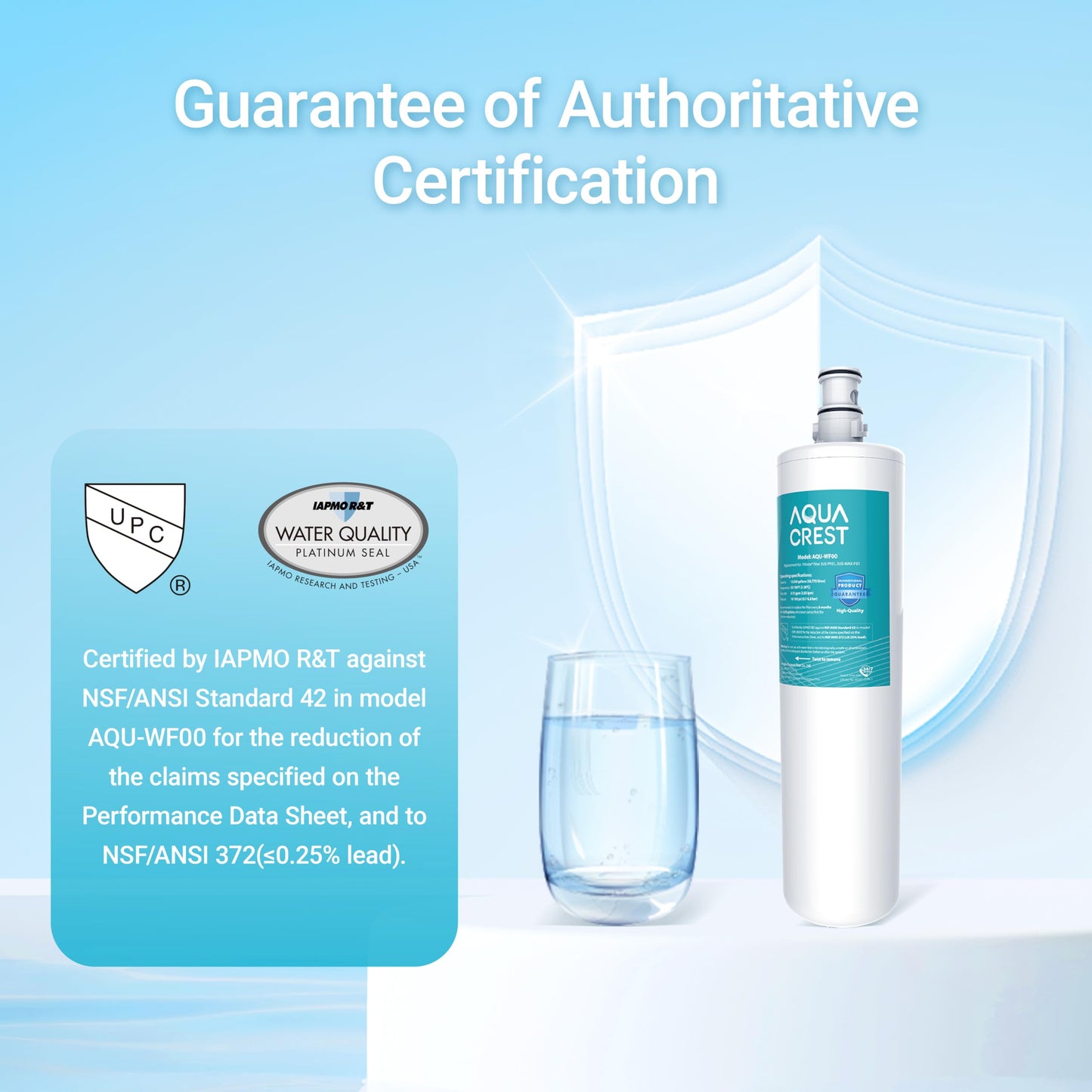 AQUA CREST 3US-PF01 3US-MAX-F01 Replacement Filter, NSF/ANSI 42 Certified Replacement for Filtrete® 3US-PF01, 3US-MAX-F01H, 3US-PS01, Delta RP78702, Manitowoc K-00338, HF20 HF25 Water Filter, 2 Pack