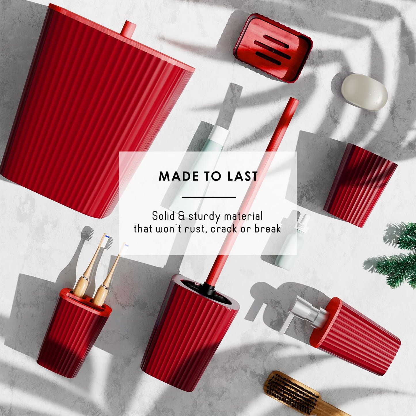 Clara Clark Bathroom Set - Christmas Bathroom Sets, Xmas Bathroom Accessories Set, Christmas Bathroom Decor, 6PC Bathroom Accessory Set with Toilet Brush, Trash Can & Soap Dispenser
