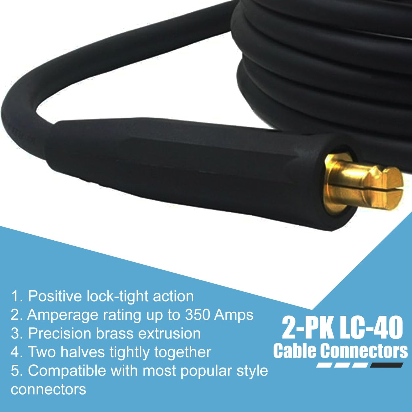 2 Pack LC-40 Welding Leads Quick Connector, Welding Cable Connectors, Male & Female Welding Connectors for Welding Machine Accessories, 1/0 and 2/0 Welding Cable Size Capacity, 350 Amp Max Rating