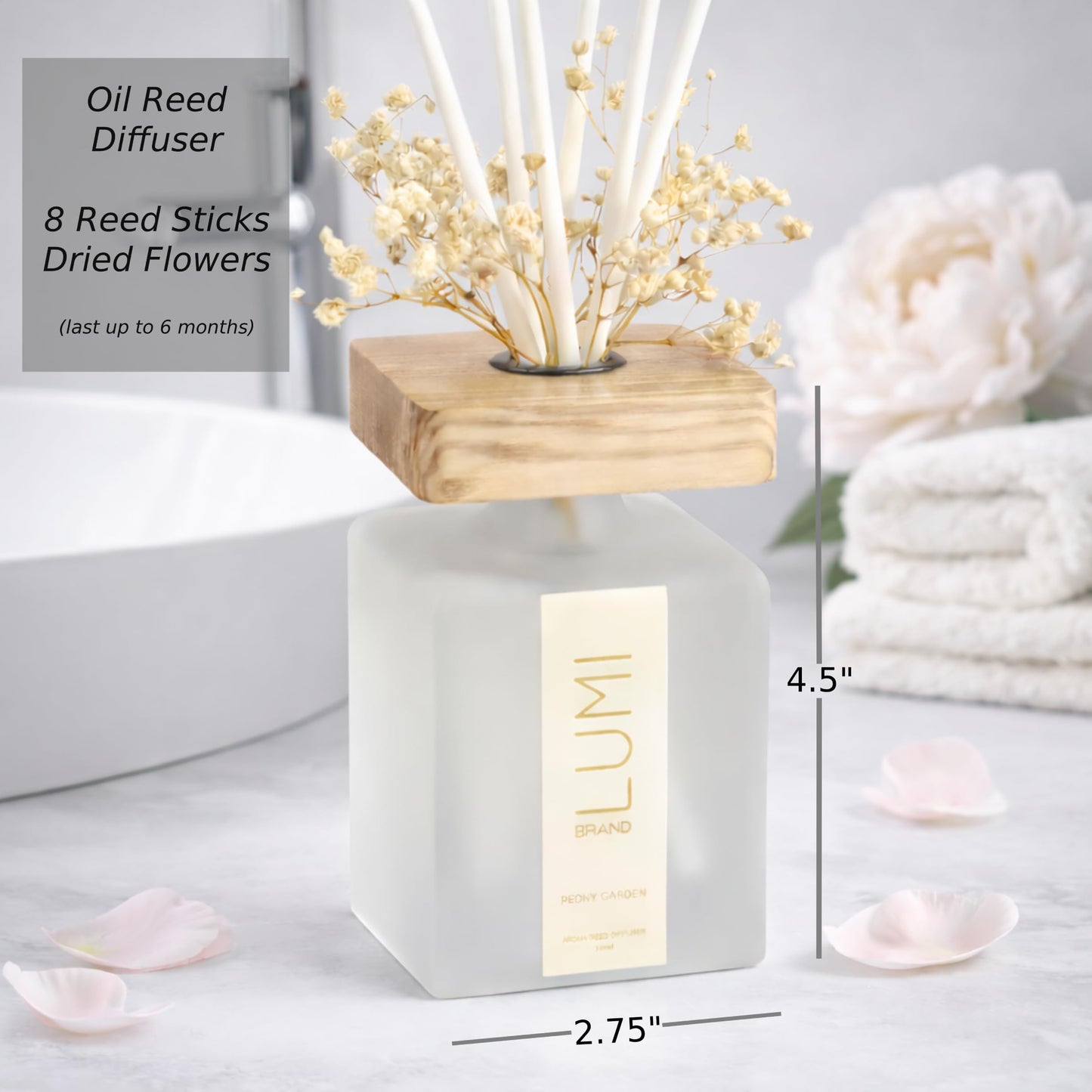Luxury Aroma Gift Set | Peony Garden - Reed Diffuser (200ml), Wood Wick Soy Candle (200g), Room Spray (50ml) | Includes Dried Flowers & 8 Reeds | Luxurious Home Fragrance for Home Décor & Gifts