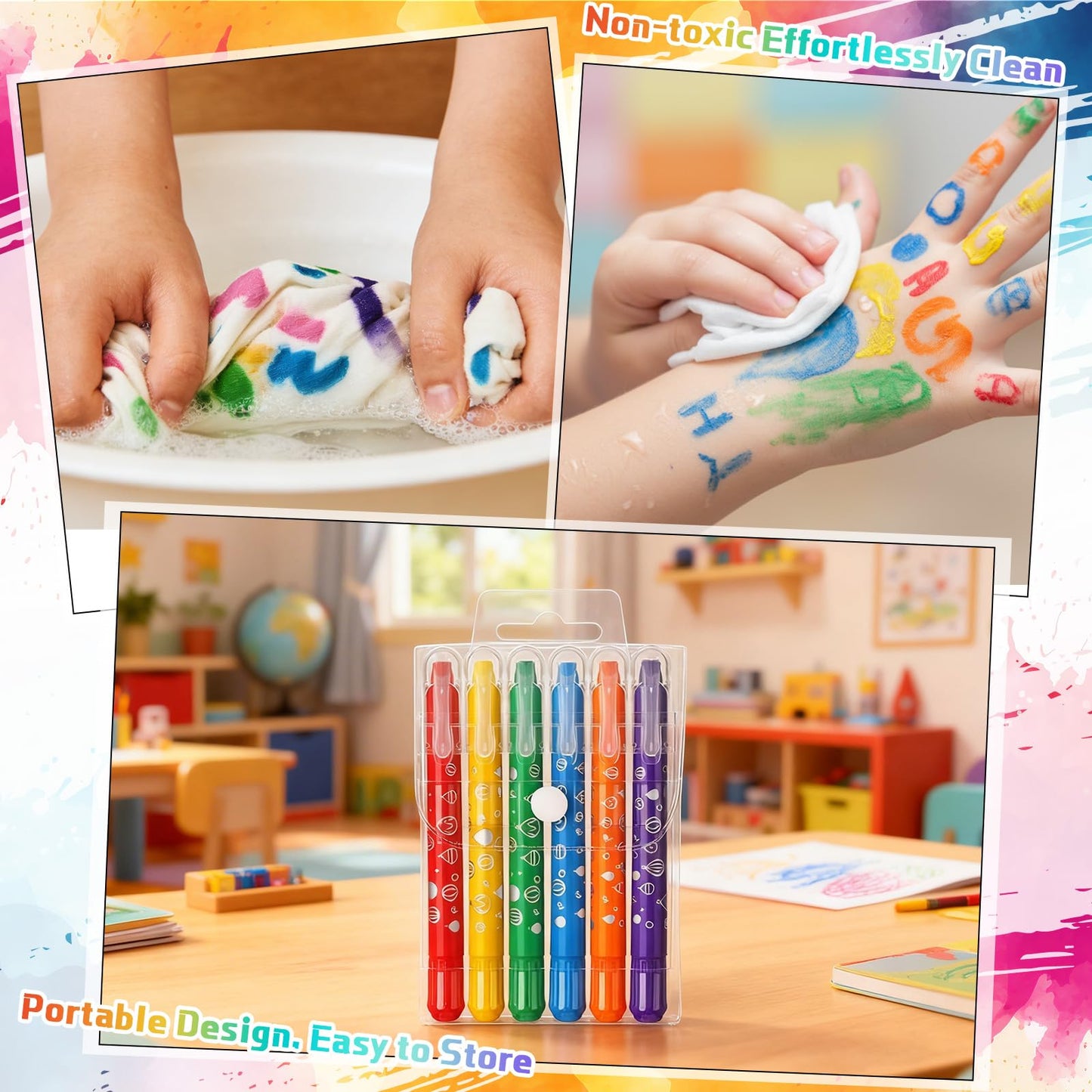 Lewtemi 120 Pcs Gel Crayons 6 Watercolor Rainbow Crayons Twistable Art Drawing Painting Supplies for Paper, Glass, Mirrors and Windows