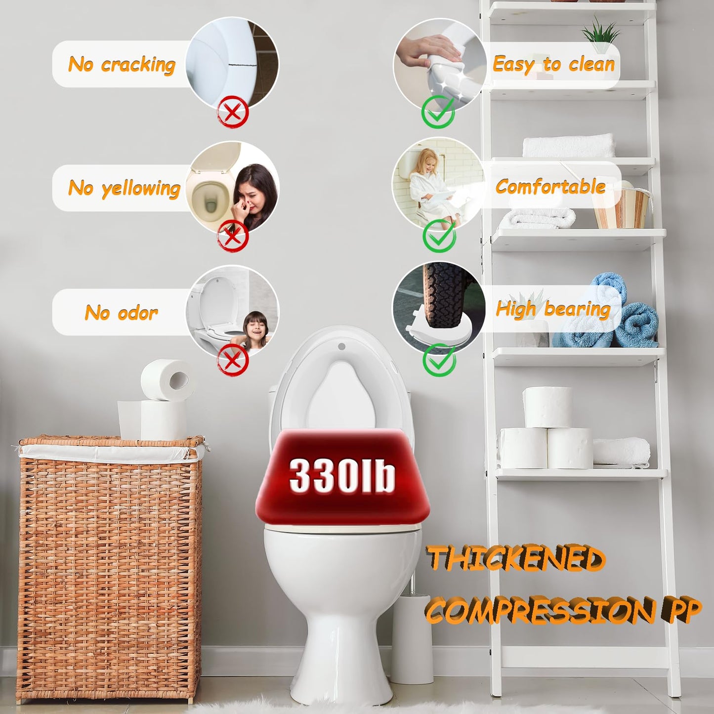 Huttdmel Potty Training Seat Built-in Toilet Seat, Elongated Toilet Seat 18.5inch with Baby Seat 2 in 1 Soft Close Quiet No Slapping, Magnetic Absorption, Easy Installation for Bottom Fixing Toilet