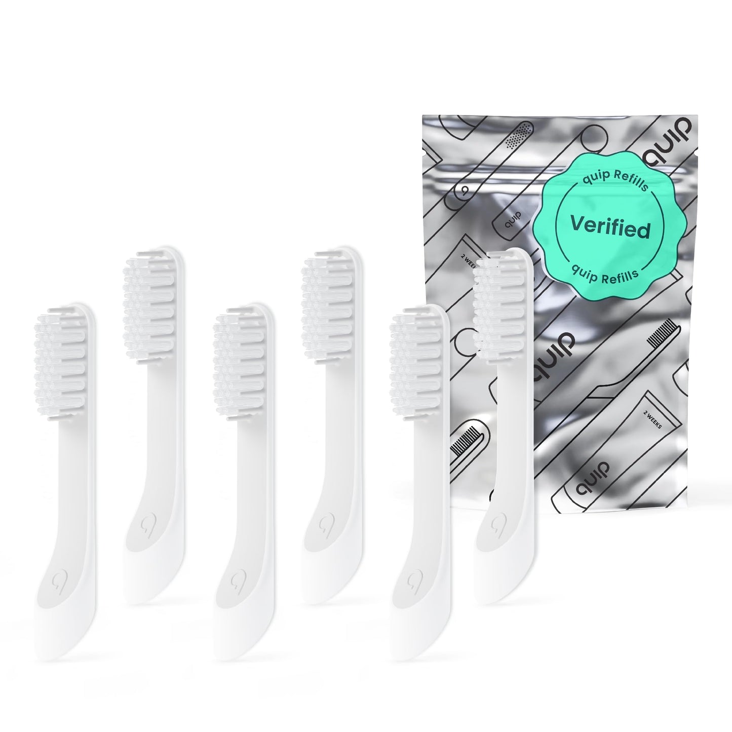 quip Sonic Toothbrush Replacement Heads for Adults - 6 Pack - Verified quip Standard Brush Head Refills for Electric Toothbrushes - Soft Bristles, Compact & Flexible - Last 3 Months Each