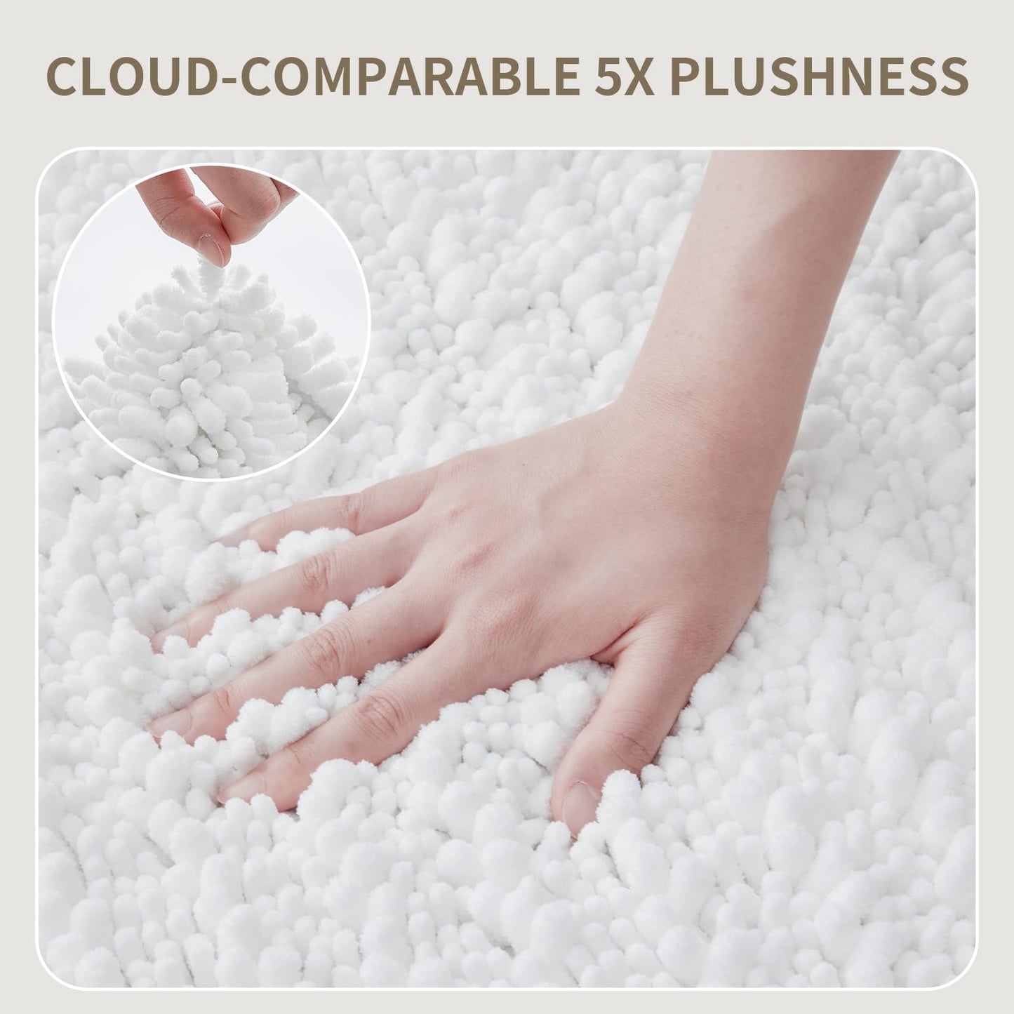 Ruggnovea Bathroom Rugs Non Slip Washable 60x24, Extra Thick Soft Chenille Absorbent Bath Mat, High Density Barrier Non Slip Backing, Quick Dry Plush Shaggy Floor Carpet for Tub&Shower, White