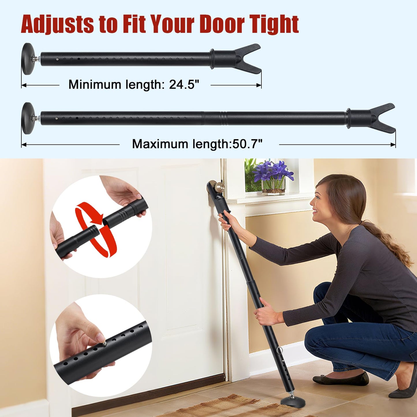 2 Pack Door Security Bar, Heavy Duty Door Brace for Front Doors, Sliding Doors & Windows, 24.5"-50.7" Adjustable Door Stopper with Anti-Slip Base for Home, Travel, Hotel & Dorm Security
