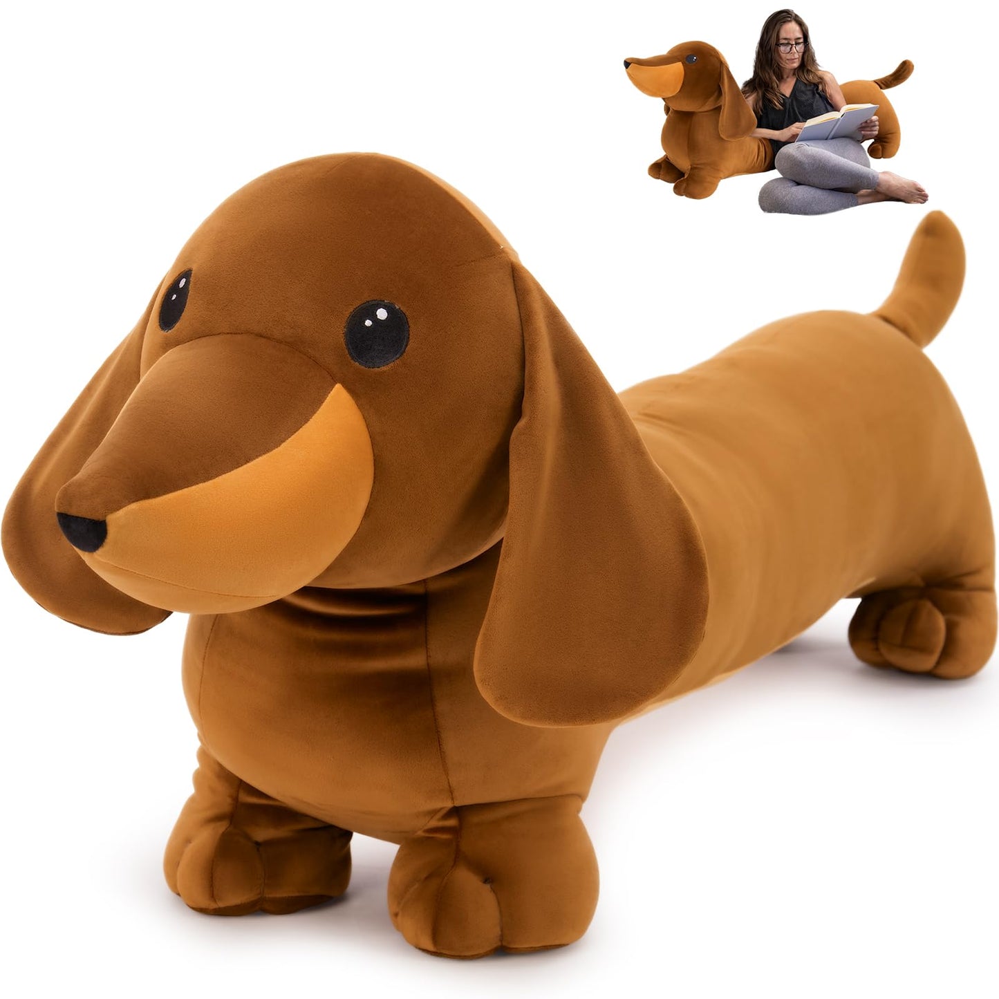 MorisMos Giant Dachshund Stuffed Animal, 43.3in Large Dachshund Long Body Pillow,Huge Stuffed Dog Body Pillow for Kids Adults,Christmas Birthday Valentine's Day Present