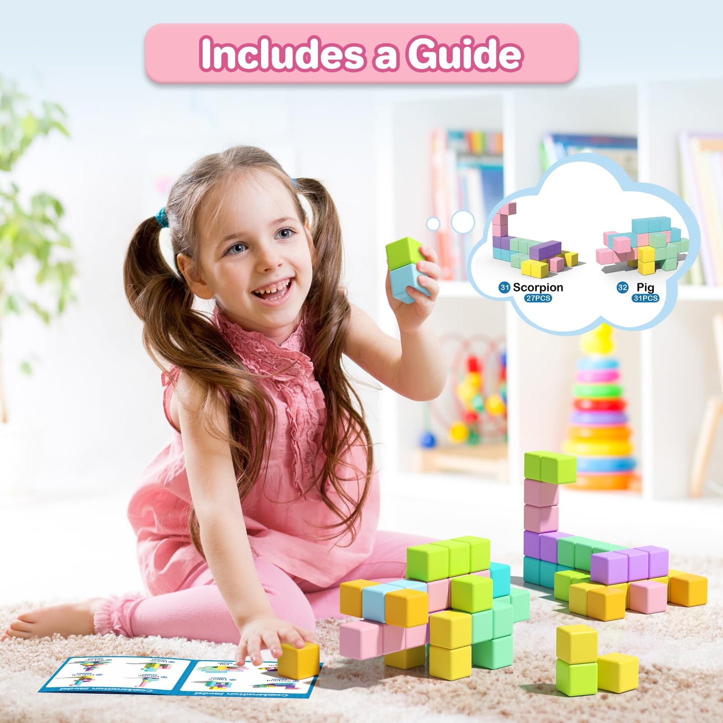 Magnetic Blocks for Toddlers 1-3, 56PCS 1.34in Large Macaron Magnet Building Cubes for Kids, Stem Preschool Stack Construction Educational Toys for 3-5 Years Old Boys Girls