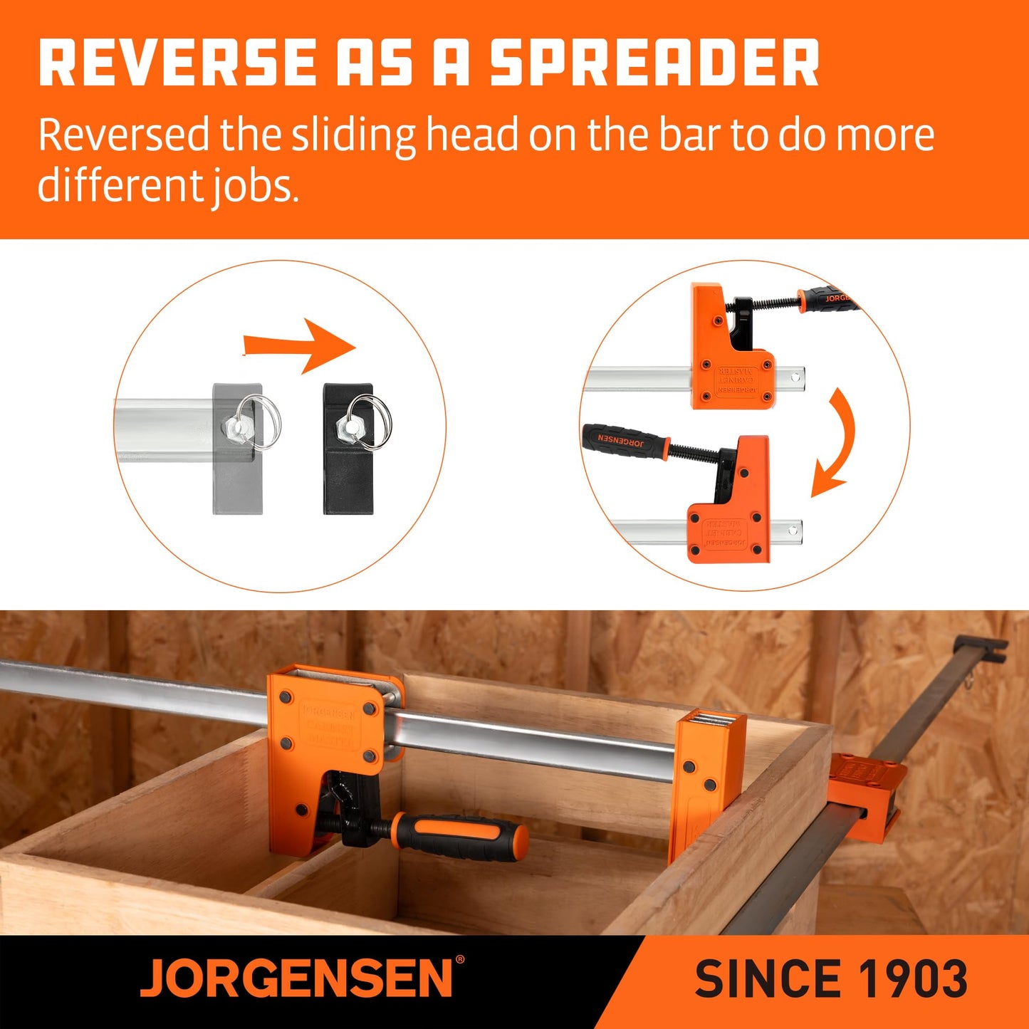 JORGENSEN 24-inch Bar Clamps, 90°Cabinet Master Parallel Jaw Bar Clamp Set, 2-pack