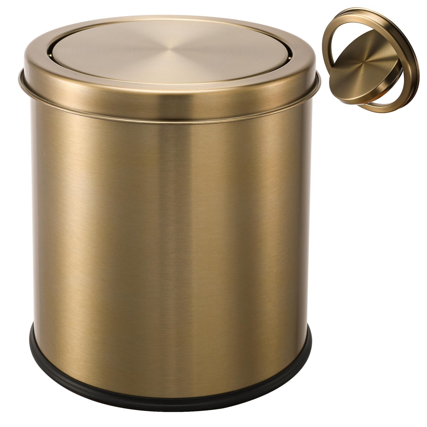 Gold Trash Can | Bathroom Garbage Bin with Lid | 5L Small Metal Wastebasket | Stainless Steel Rubbish Can | Non Slip Base | Simple Human Garbage Can | Office Wastebasket |
